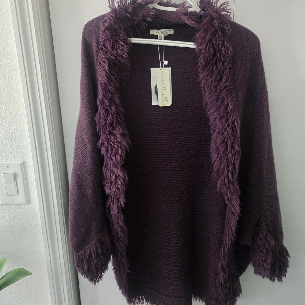 Women's Fuzzy Cardigan - Purple